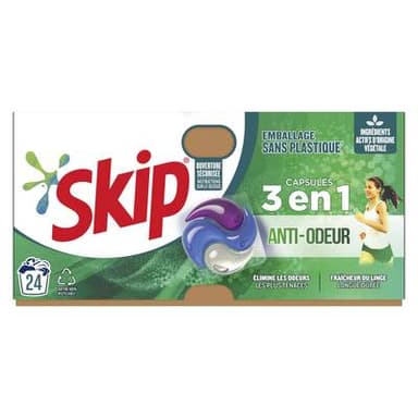 Skip Lessive Capsule 3 en 1 Anti Odeur, 24 capsules
