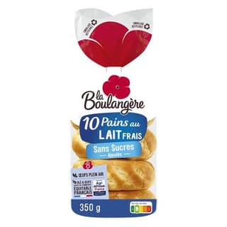La Boulangère Pains au lait sans sucres ajoutés, 10 pains - 350g
