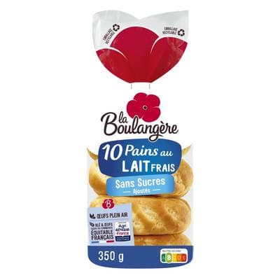 La Boulangère Pains au lait sans sucres ajoutés, 10 pains - 350g