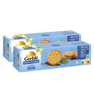 Gerblé Sans Sucres 12 Fourrés cacao sans sucres, Lot de 2x185g