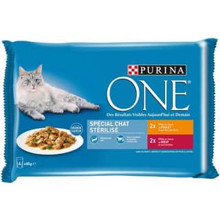 Purina - One Sachets en sauce Effilés Poulet Boeuf pour chat stérilisé, 4x85g