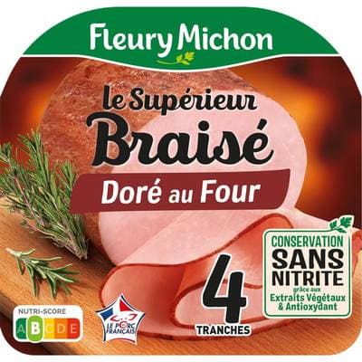 Fleury Michon Jambon Blanc Le Braisé, Conservation Sans Nitrites, 4 tranches - 140g tranches