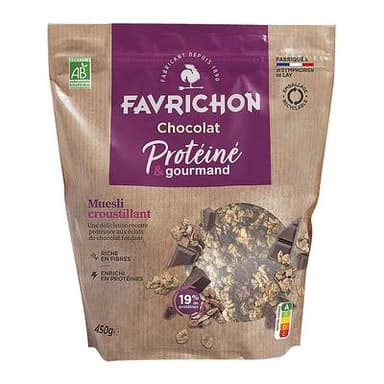 Favrichon Muesli croustillant protéiné chocolat bio, 450g