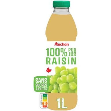 Auchan Pur jus de raisin blanc sans sucres ajoutés, 1L