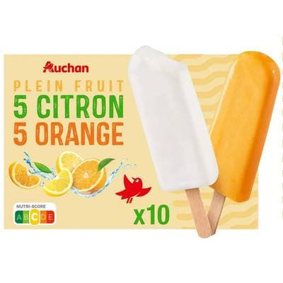 Auchan Bâtonnets sorbet plein fruit citron orange, 10 bâtonnets - 415g