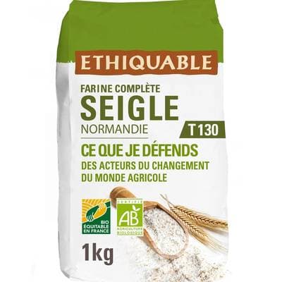 Ethiquable - Commerce Equitable Farine de Seigle Complète T130 bio de Normandie, 1kg
