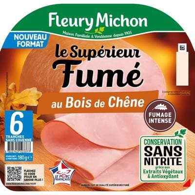 Fleury Michon Jambon le Supérieur fumé au bois de chêne, 6 tranches - 180g
