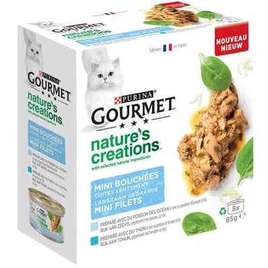 Purina - Gourmet Nature's Creation Boites Mini Bouchées Coffret de la Mer 2 Variétés pour chat, 8x85g
