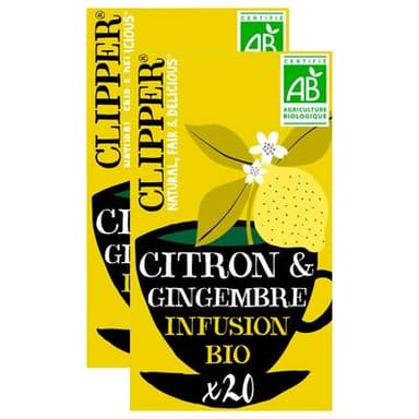 Clipper Infusion Citron Gingembre Bio - 20 sachets, Lot de 2x50g