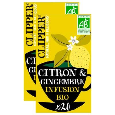 Clipper Infusion Citron Gingembre Bio - 20 sachets, Lot de 2x50g
