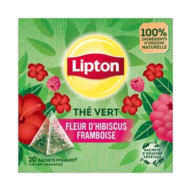 Lipton Thé Vert Fleur d'Hibiscus et Framboise, 20 sachets
