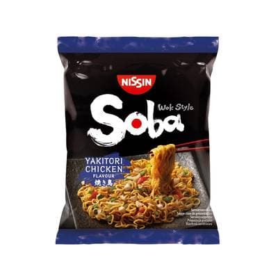 Nissin Nouilles Sautées Japonaises Soba avec sauce Poulet Yakitori en sachet, 108g