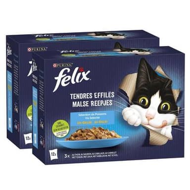 Purina - Félix Sachets en Gelée Tendres Effilés Sélection Poisson pour chat, Lot de 2 - 12x85g