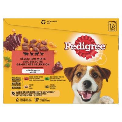Pedigree Sachets en Gelée Sélection Mixte 4 Variétés pour Chien Adulte, 12x100g