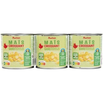 Auchan Maïs croquant sans résidu de pesticides, 3x285g