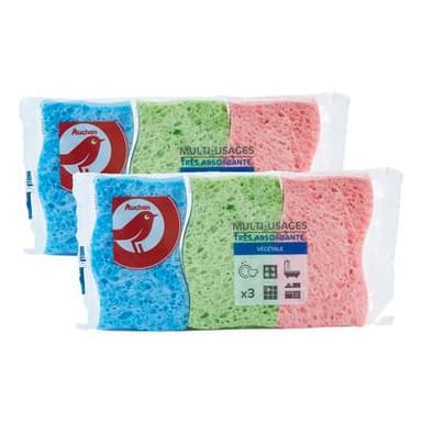 Auchan Eponges végétales multi-usages, Lot de 2x3 éponges