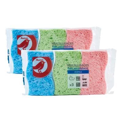 Auchan Eponges végétales multi-usages, Lot de 2x3 éponges