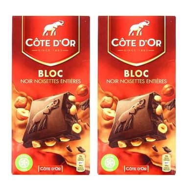 Côte d'Or Chocolat noir noisettes entières, Lot de 2x180g
