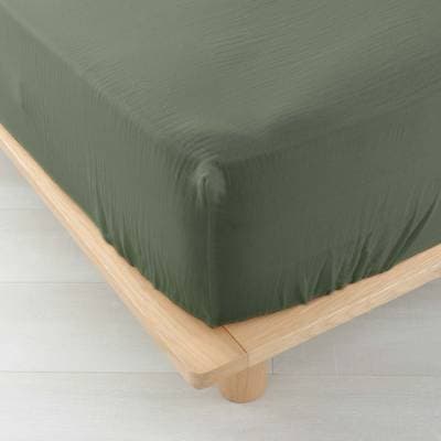 Douceur D Interieur Drap housse gaz kaki 2 personnes, 160 x 200 cm