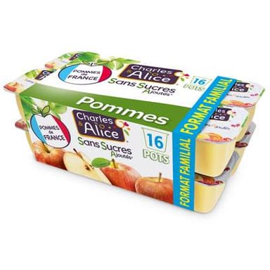 Charles et Alice Pomme nature sans sucre ajouté, 16x100g