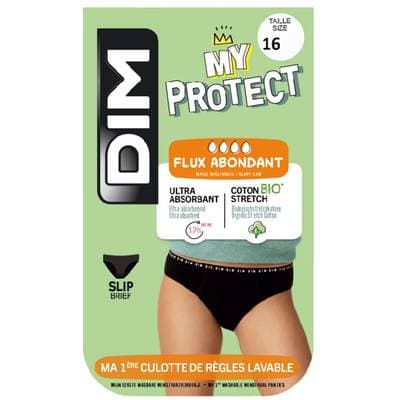 Dim Culotte menstruelle Taille 16 Ans Flux Abondant Noire Lavable Coton Bio, 1 Slip