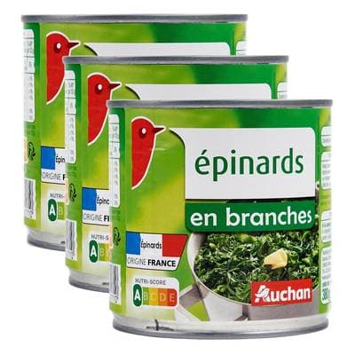 Auchan Epinards en branches, Lot de 3x265g