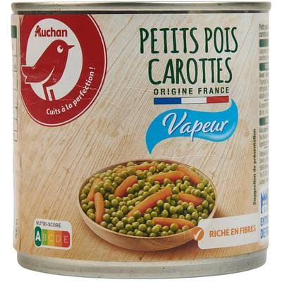 Auchan Petits pois carottes à la vapeur, 265g