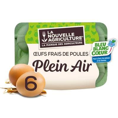 La Nouvelle Agriculture Gros oeufs plein air Bleu Blanc Coeur, 6 oeufs