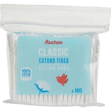 Auchan Cotons-tiges en papier, 160 cotons-tiges
