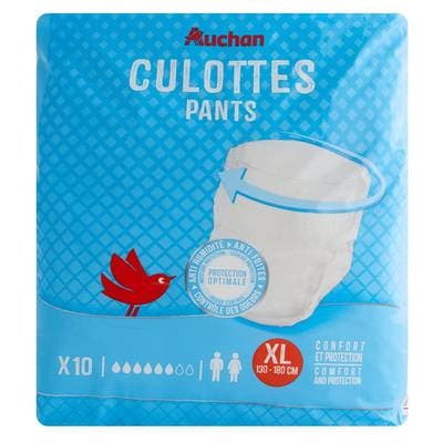 Auchan Culottes adultes taille XL 130-180cm, 10 culottes