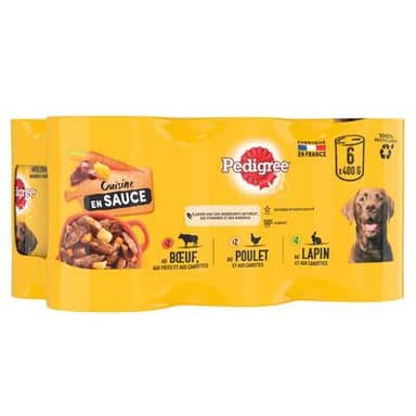Pedigree Boîtes Pâtée en sauce 3 variétés pour chien adulte, 6x400g
