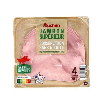 Auchan Jambon Supérieur Sans Nitrite, 4 tranches - 160g