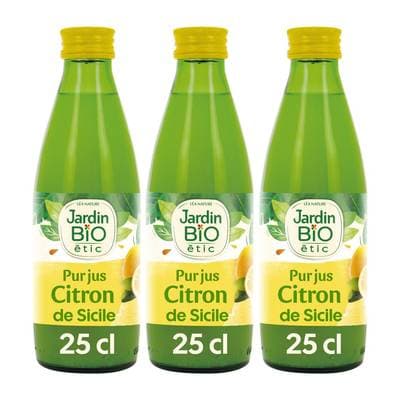 Jardin Bio Etic Jus de Citron de Sicile Bio, Lot de 3x25cl