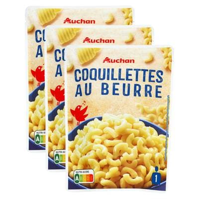 Auchan Pâtes Coquillettes au beurre Micro-Ondes Express, Lot de 3x200g