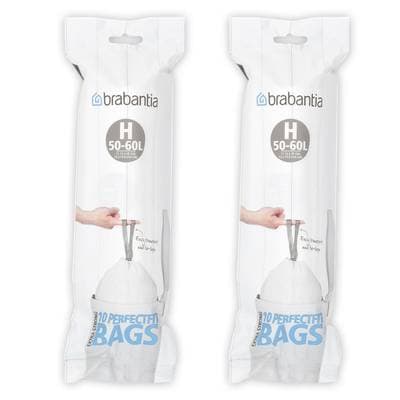 Brabantia Sacs poubelle 50-60L - Taille H, Lot de 2x10 sacs de 50-60L