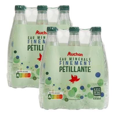 Auchan Eau minérale naturelle gazeuse, Lot de 2 - 6x50cl