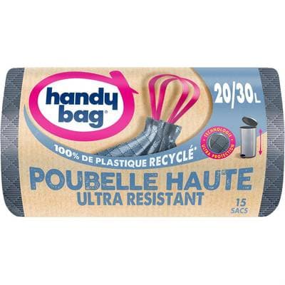Handy Bag Sac poubelles à fixations élastiques poubelles Haute Ultra Résistant 20/30L, 15 sacs poubelles