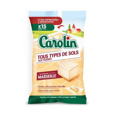 Carolin Lingettes Serpillères Au Savon de Marseille, 15 lingettes