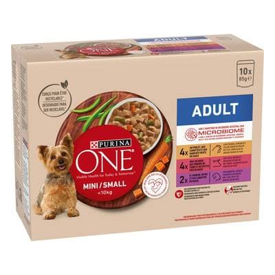 Purina - One Sachets repas Viandes et Légumes 3 variétés pour petit chien adulte, 10x85g
