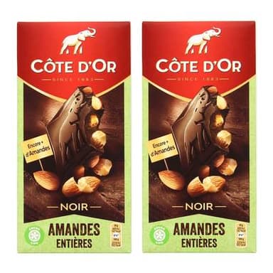 Côte d'Or Chocolat bloc noir amandes entières, Lot de 2x180g