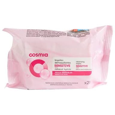COSMIA Lingettes démaquillantes sensitive, 25 lingettes