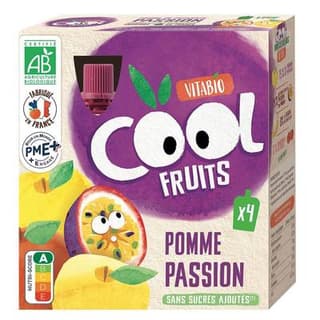 Vitabio - Cool Fruits Pomme passion bio - Purée de fruits en gourde, 4 gourdes de 90g