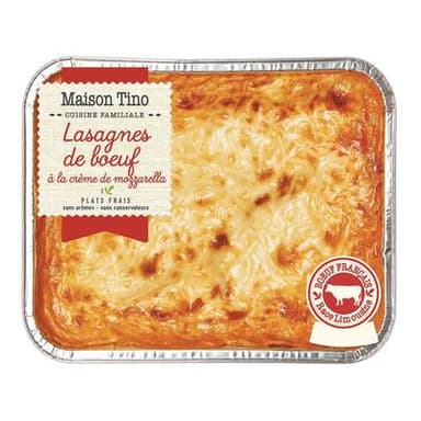 Maison Tino Lasagnes de Boeuf à la Crème de Mozzarella, 900g