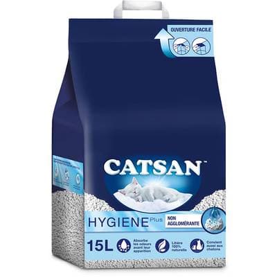 Catsan Litière minérale non agglomérante Hygiène Plus pour chat, 15L
