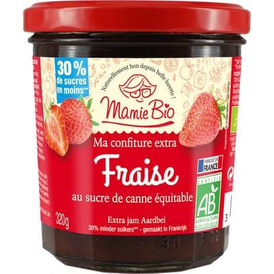 Mamie Bio Confiture extra de fraise bio, au sucre de canne Equitable, 320g
