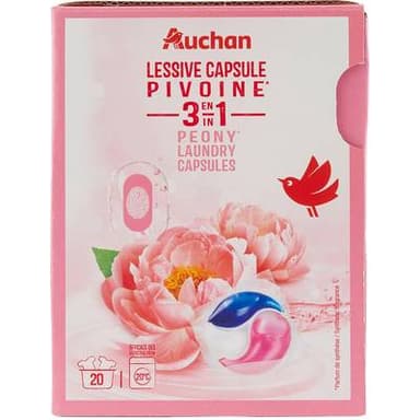 Auchan Lessive en capsules 3en1 pivoine, 20 capsules