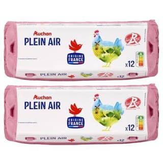 Auchan Oeufs de poules élevées en plein air Label Rouge, Lot de 2x12 oeufs