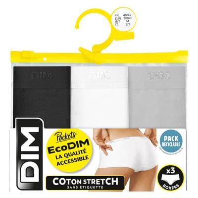 Dim Boxers Les Pockets Coton noir/blanc/gris T40/42, 3 pièces