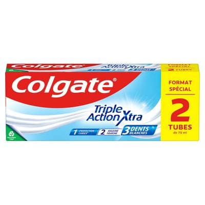 Colgate Dentifrice Triple Action Xtra White, 2 x 75ml