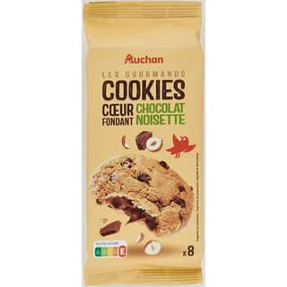 Auchan Cookies coeur fondant chocolat noisette x8, 200g
